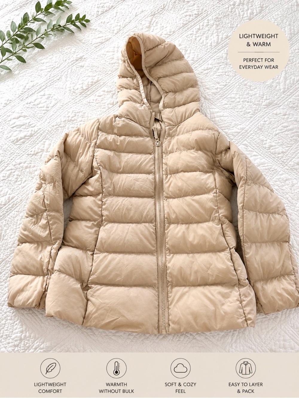 Uniqlo Kids Lightweight Hooded Puffer Jacket - Beige